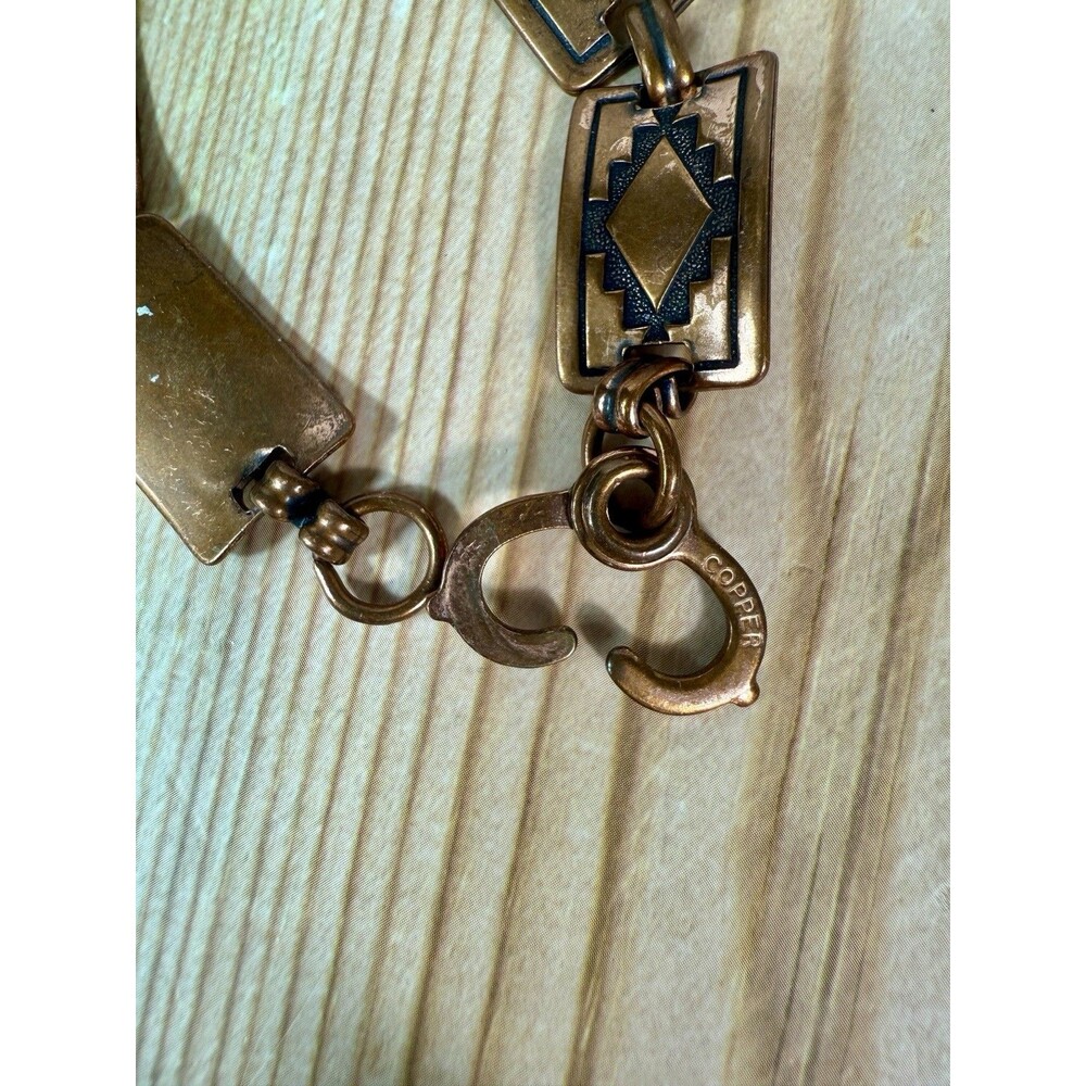 Vintage Southwestern Native American Copper Tribal Panel Link Bracelet - Picture 9 of 9